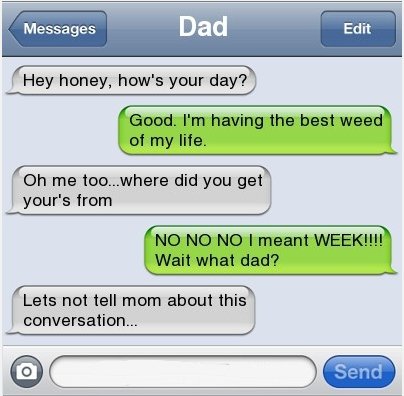 Autocorrect conversation about marijuana between dad and son